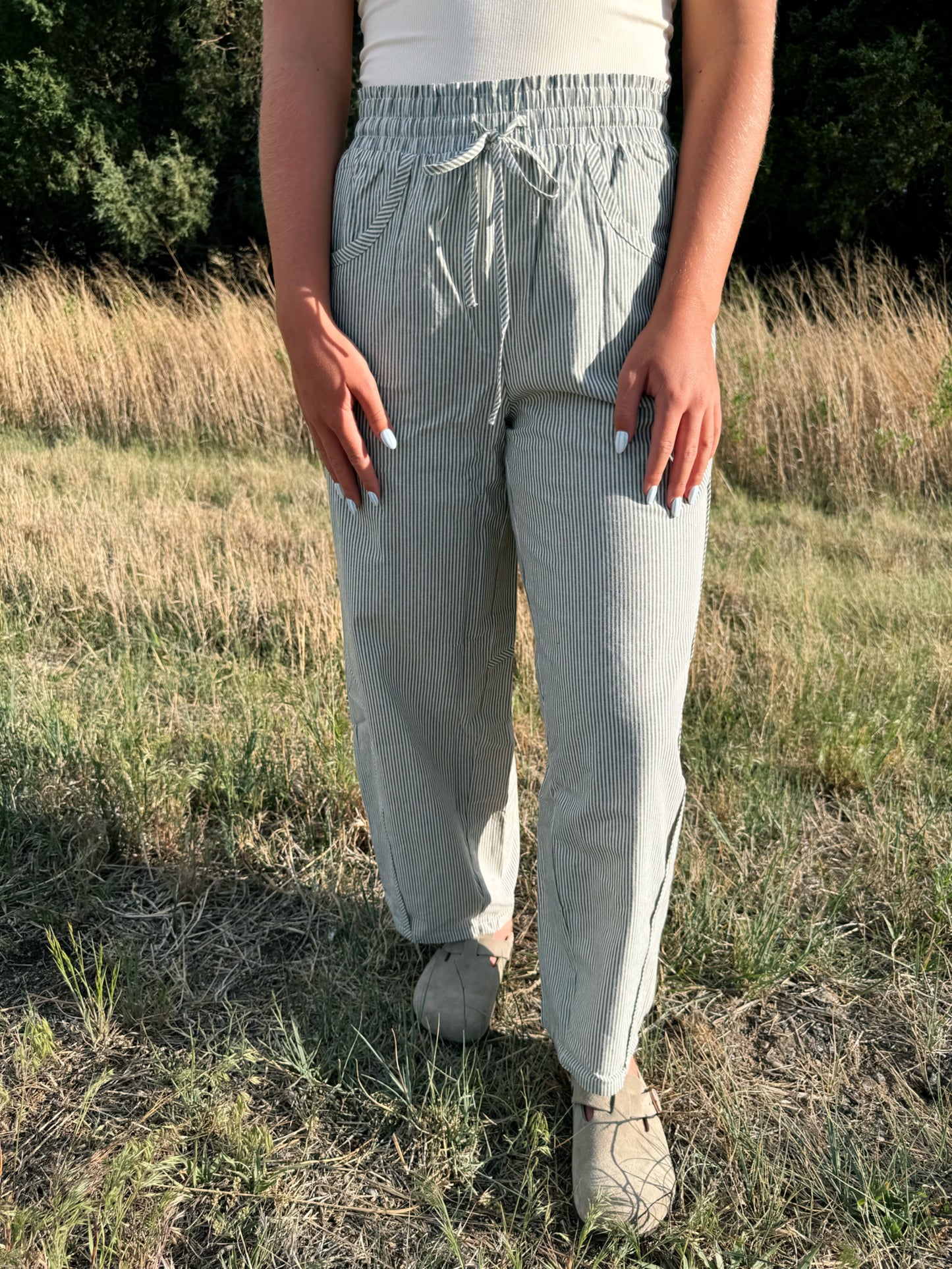 Comfort Striped Barrel Pants