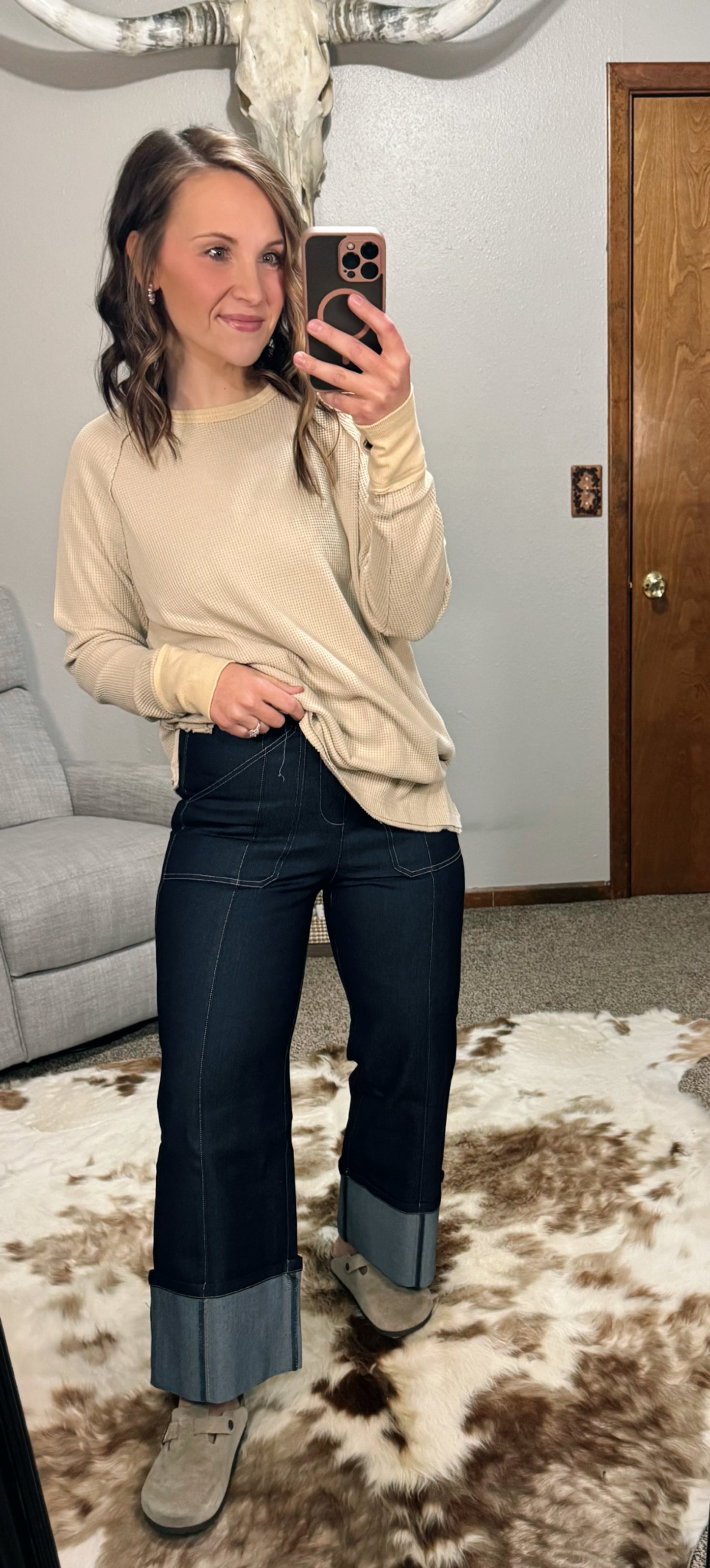 Cuff Detail Denim Pants