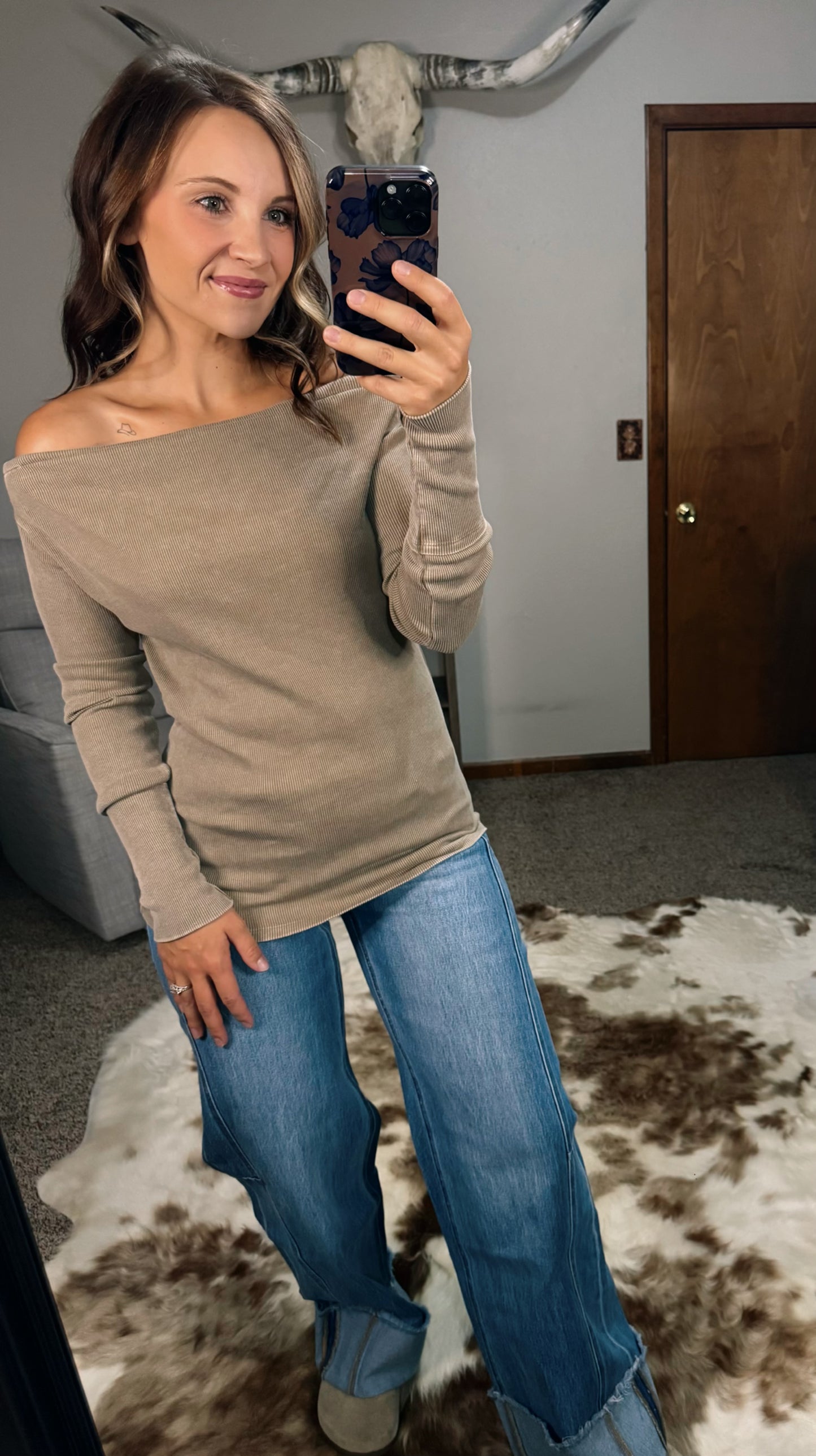 Off Shoulder Rib Knit Top
