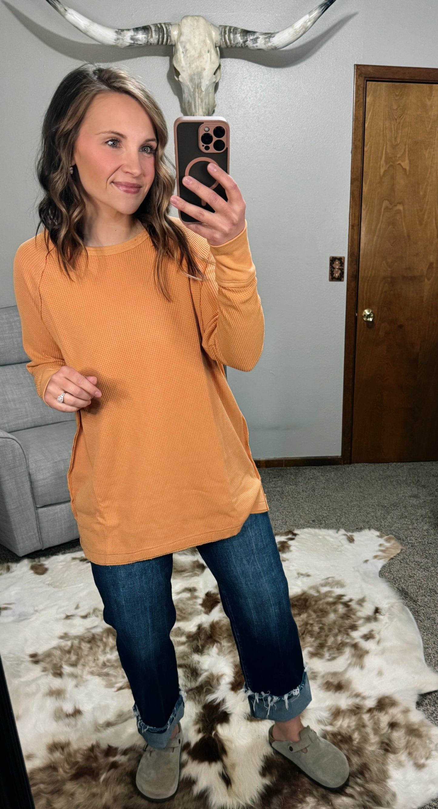 Washed Thermal Tunic – Apricot Crush