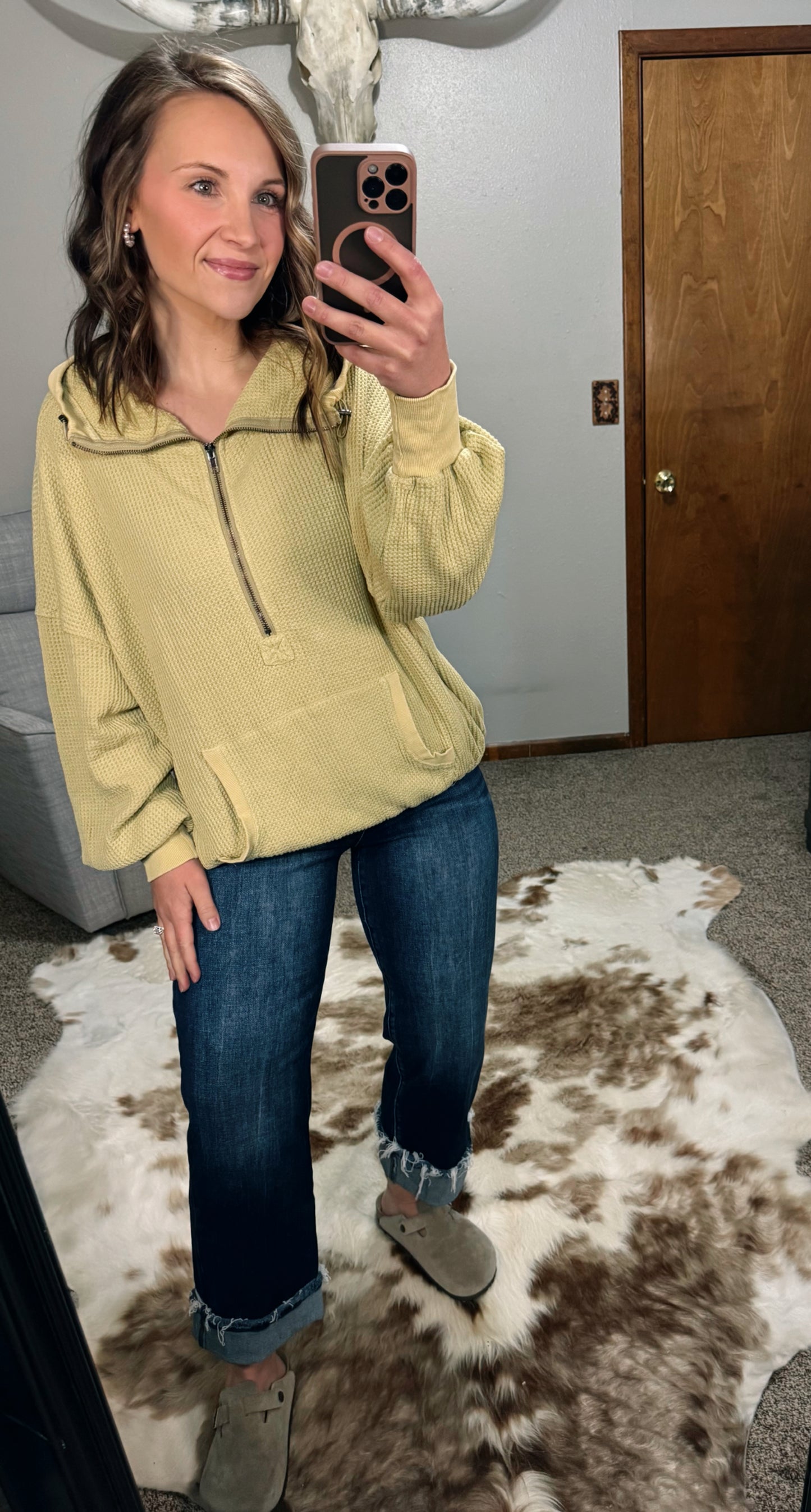 Vintage Washed Thermal Zip Up Hoodie