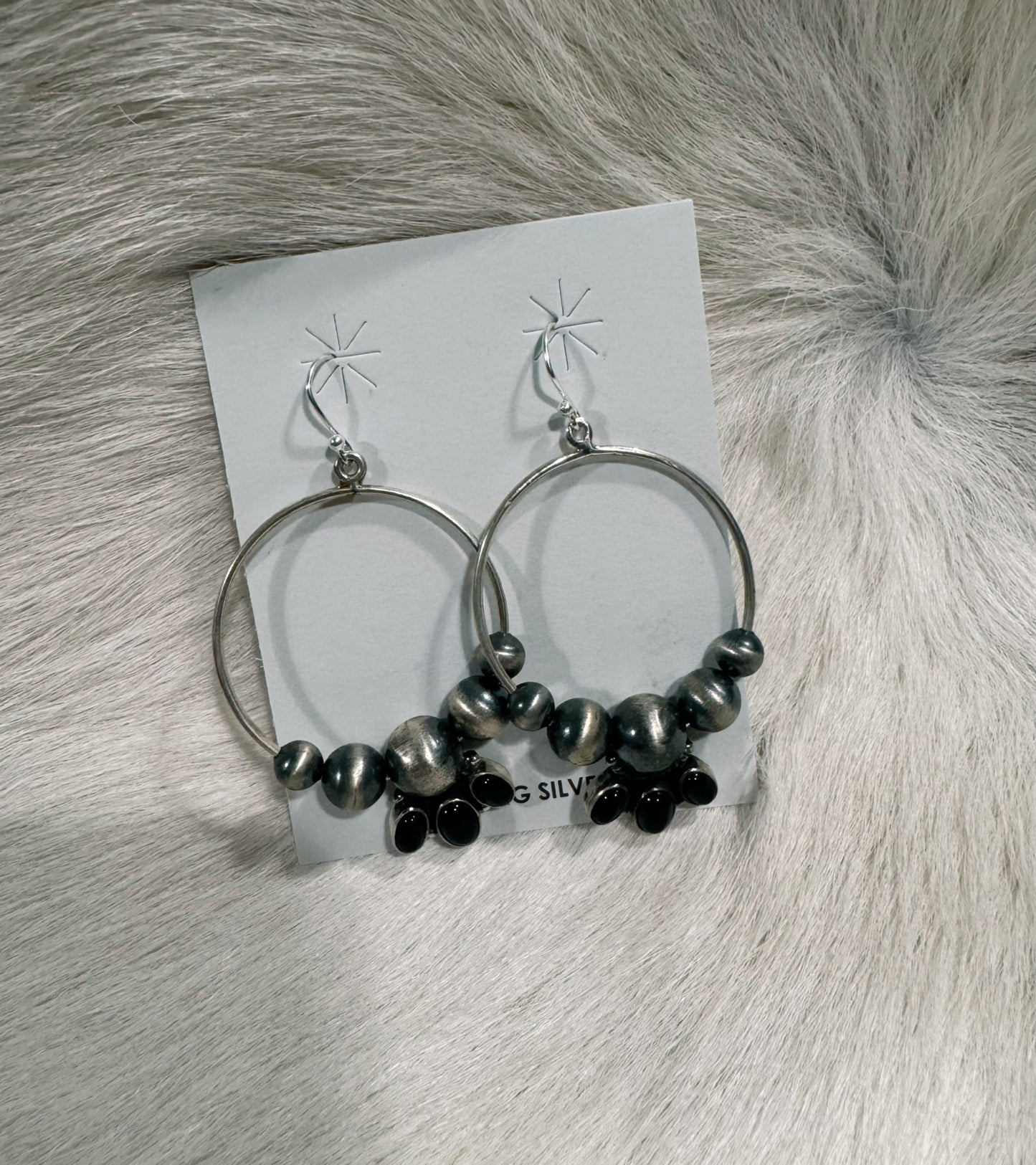 Navajo Pearl & Black Onyx Hoop Earrings