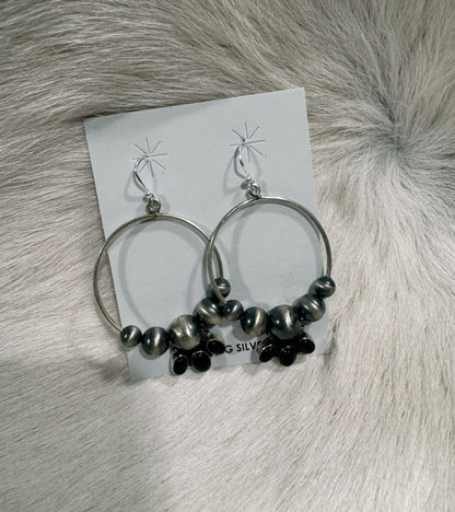Navajo Pearl & Black Onyx Hoop Earrings