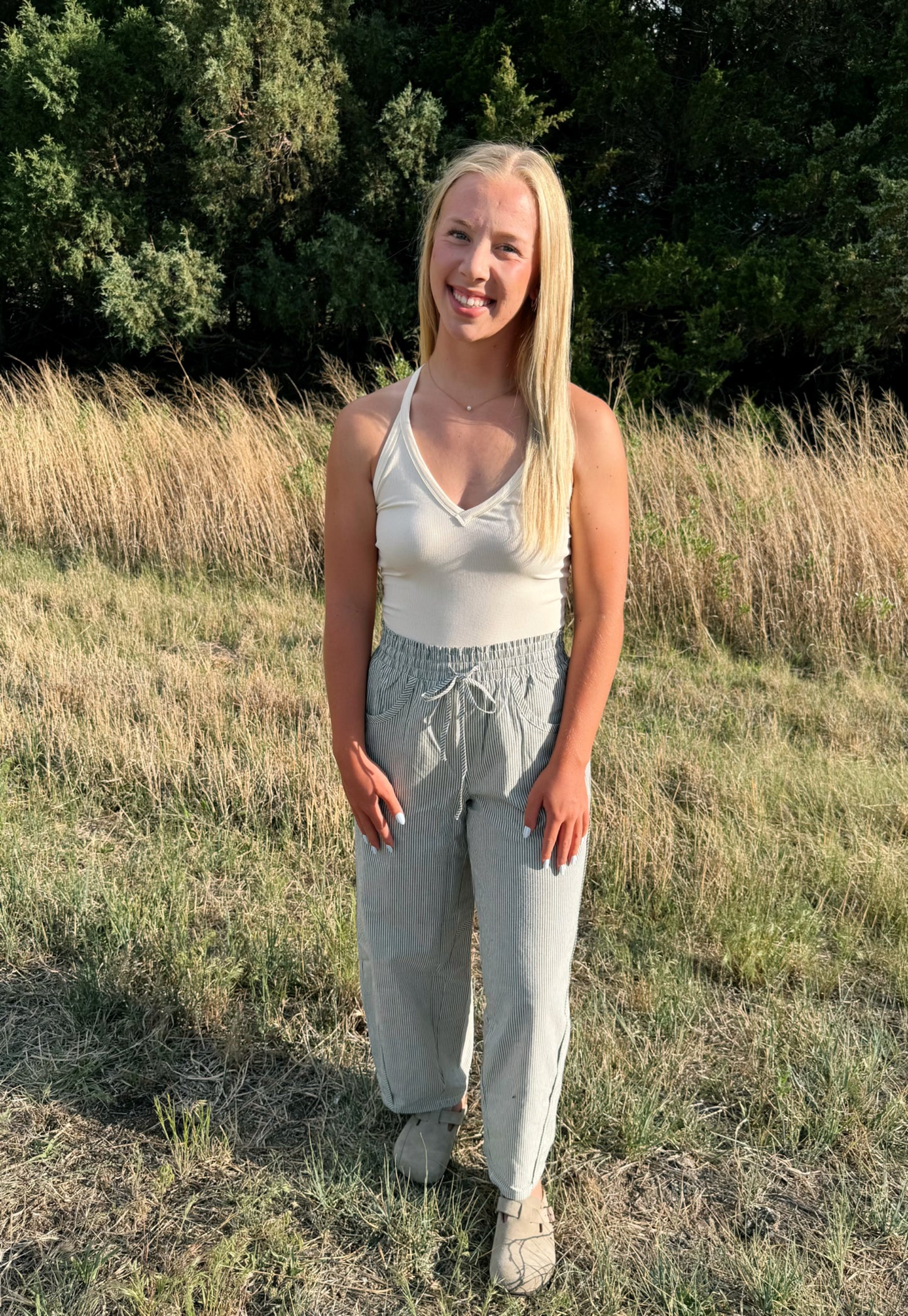 Comfort Striped Barrel Pants