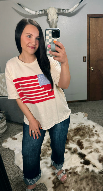 American Flag Patch Top