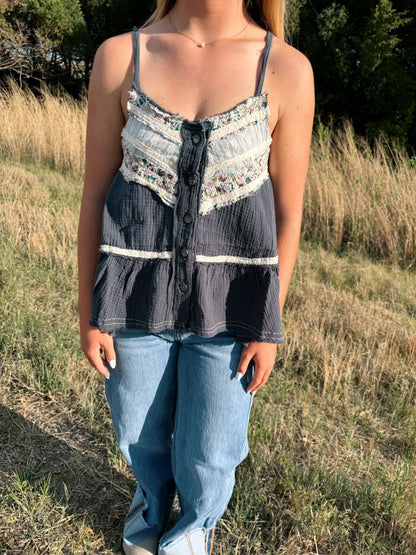 Double Gauze Lace Patch Tank