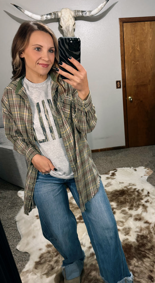 Long Plaid Button Up