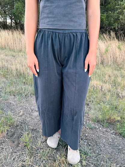Mineral Washed Wide Leg Pants