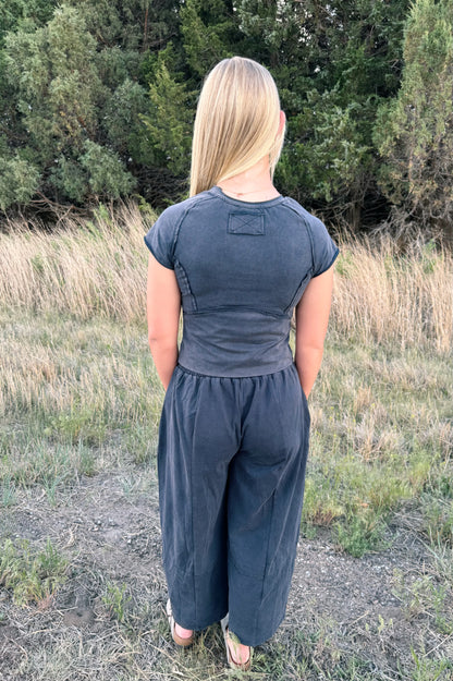 Mineral Washed Wide Leg Pants