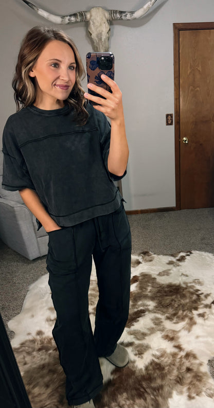 Mineral Washed Barrel Pants Set