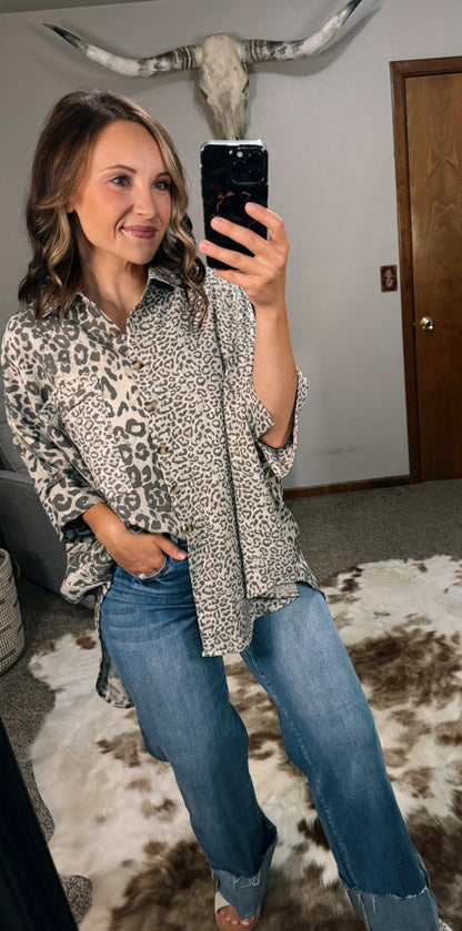 Animal Print Ruffle Sleeve Top