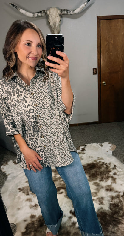 Animal Print Ruffle Sleeve Top