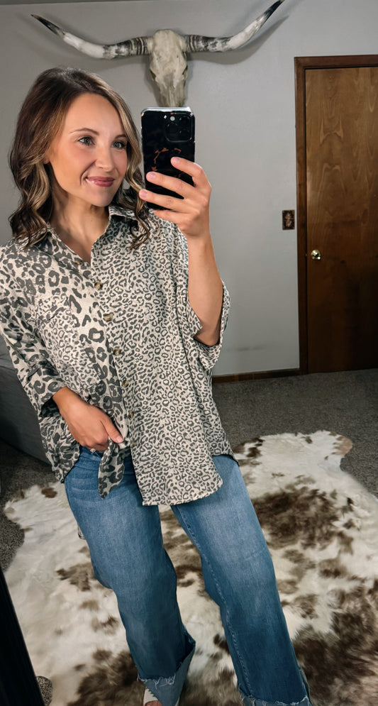 Animal Print Ruffle Sleeve Top