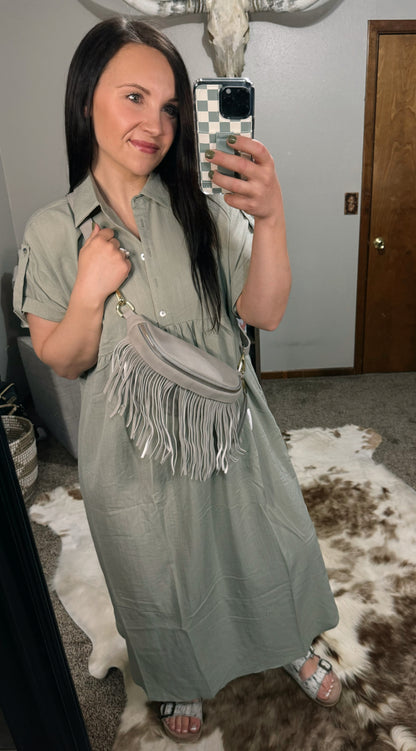 Grey Fringe Bum Sling Bag