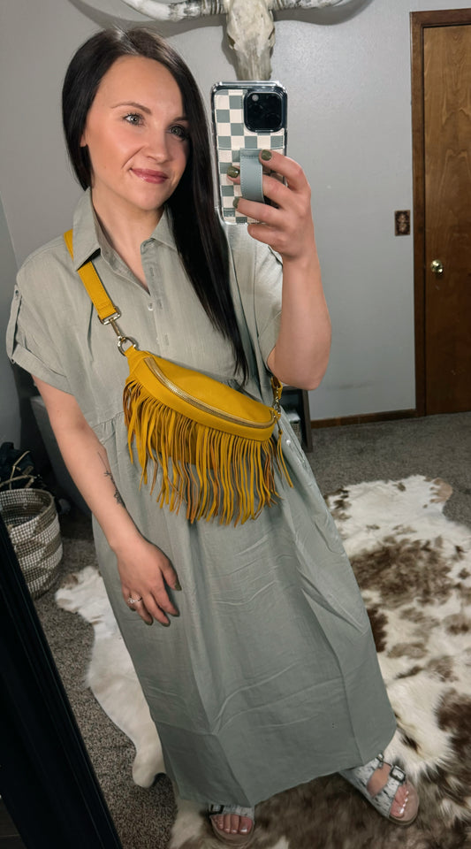 Mustard Fringe Bum Sling Bag