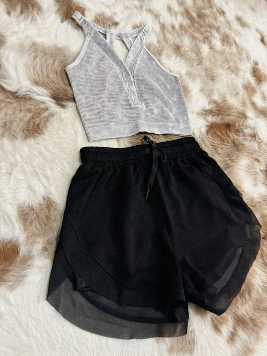 Mesh Layered Shorts - Black