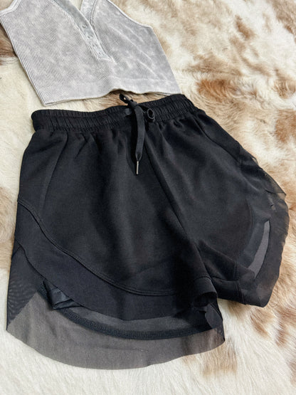 Mesh Layered Shorts - Black