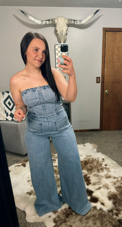 Strapless Denim Jumpsuit