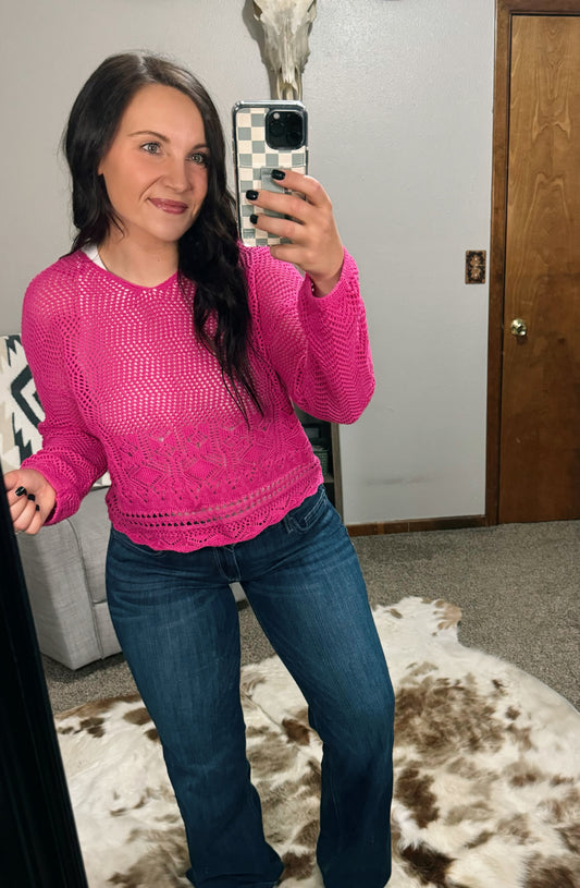 Fuchsia Crochet Knit Sweater