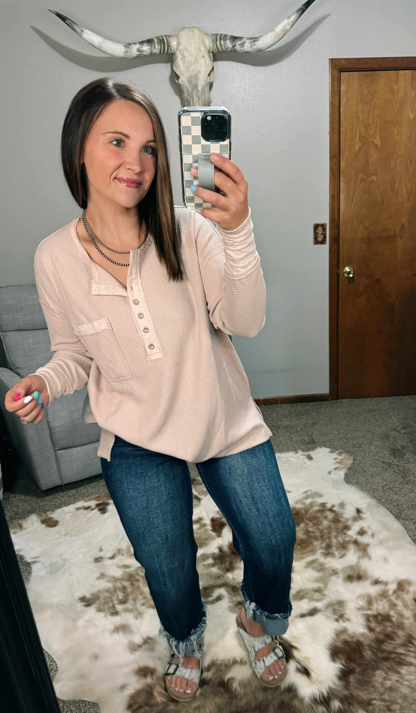 Oatmeal Henley Top