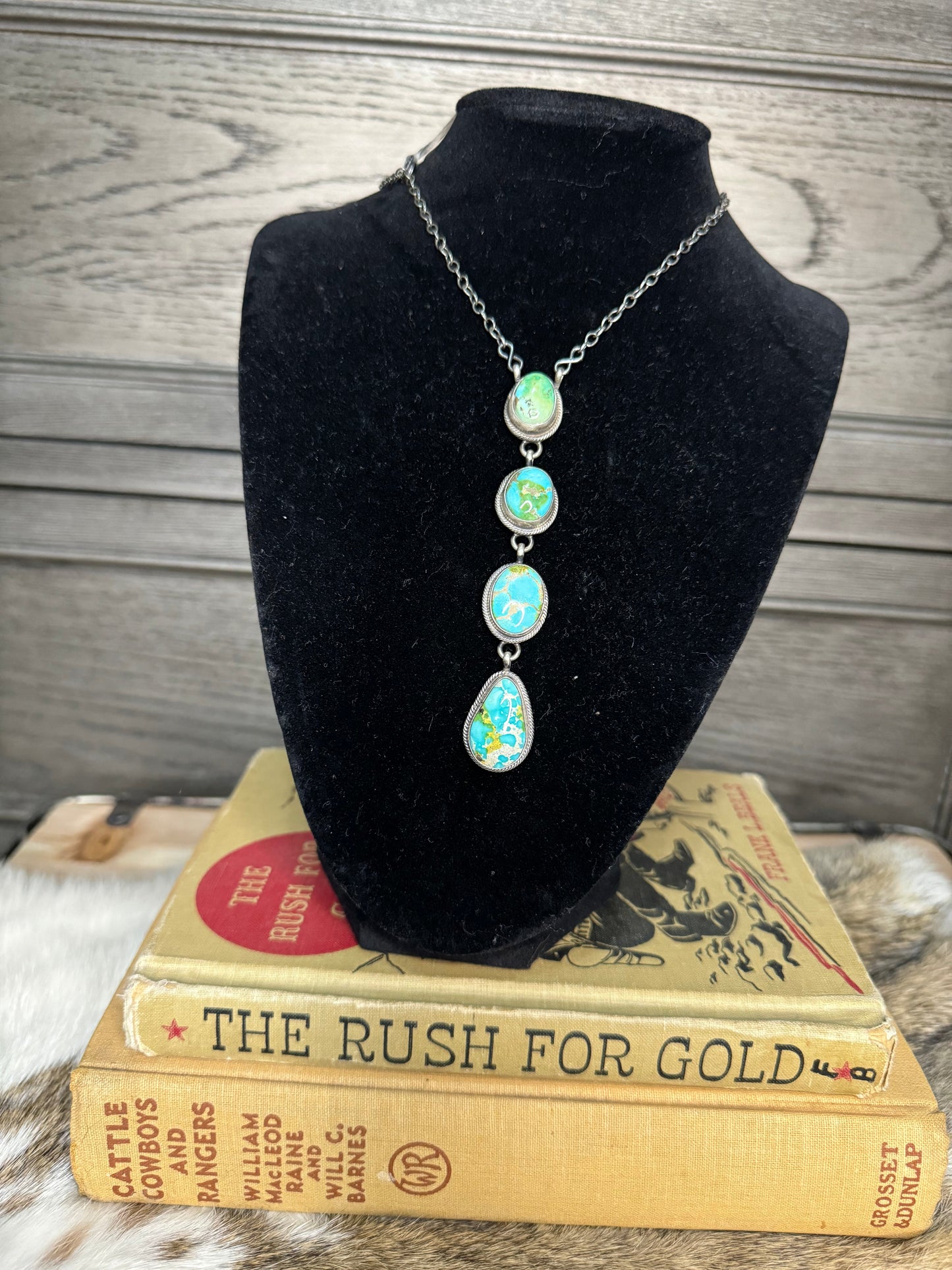 4 Stone Sonoran Gold Turquoise Necklace - Stamped