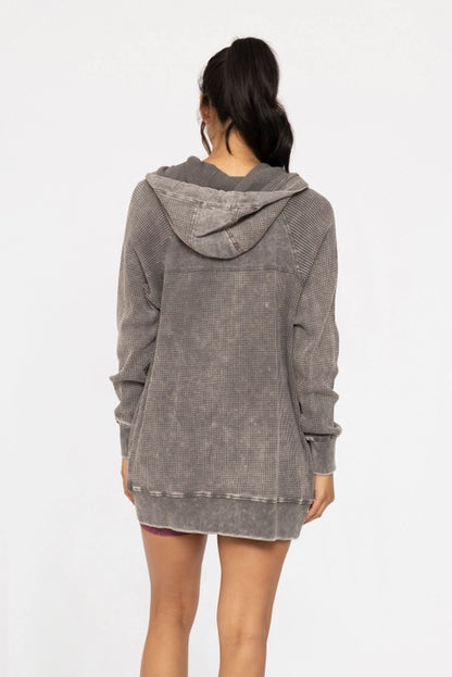 Waffle Knit Hooded Zip Up
