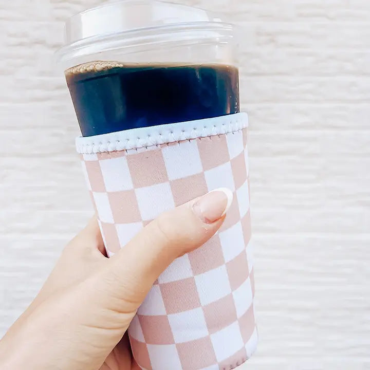 Tan Checkered Iced Coffee Sleeve