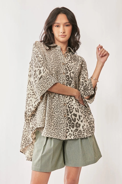 Animal Print Ruffle Sleeve Top