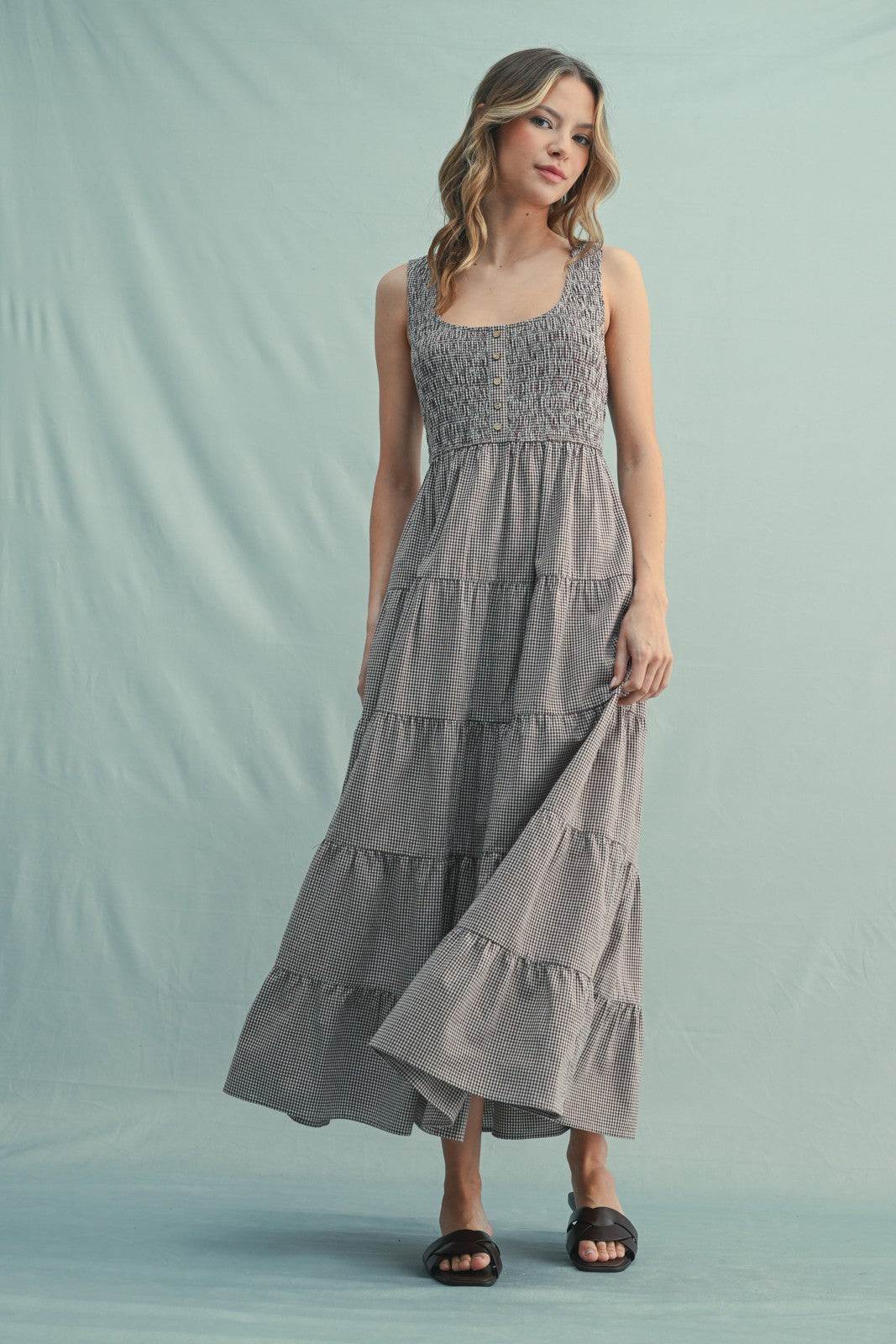 Plaid Tiered Midi Dress