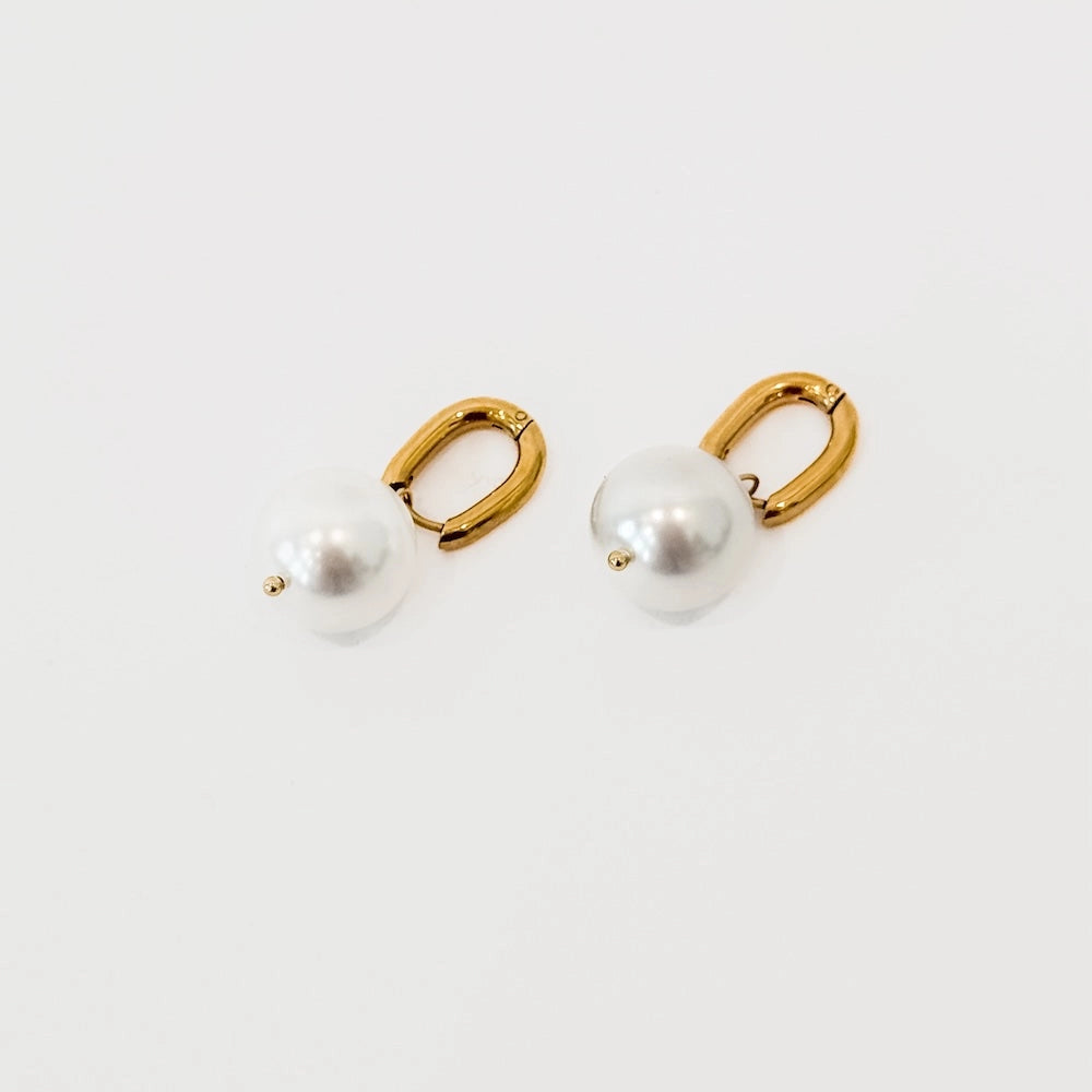 Drop Pearl Huggie Hoop Earrings