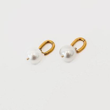 Drop Pearl Huggie Hoop Earrings