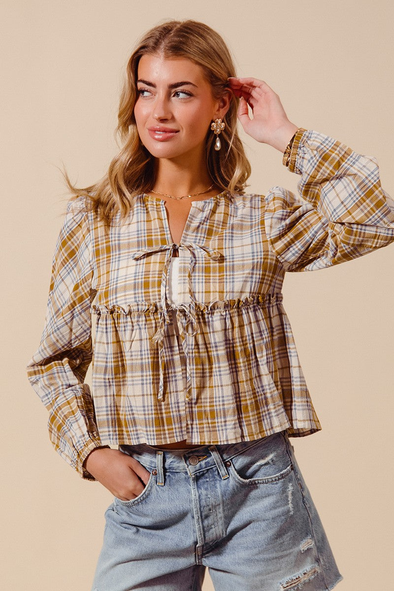 Plaid Tie Blouse