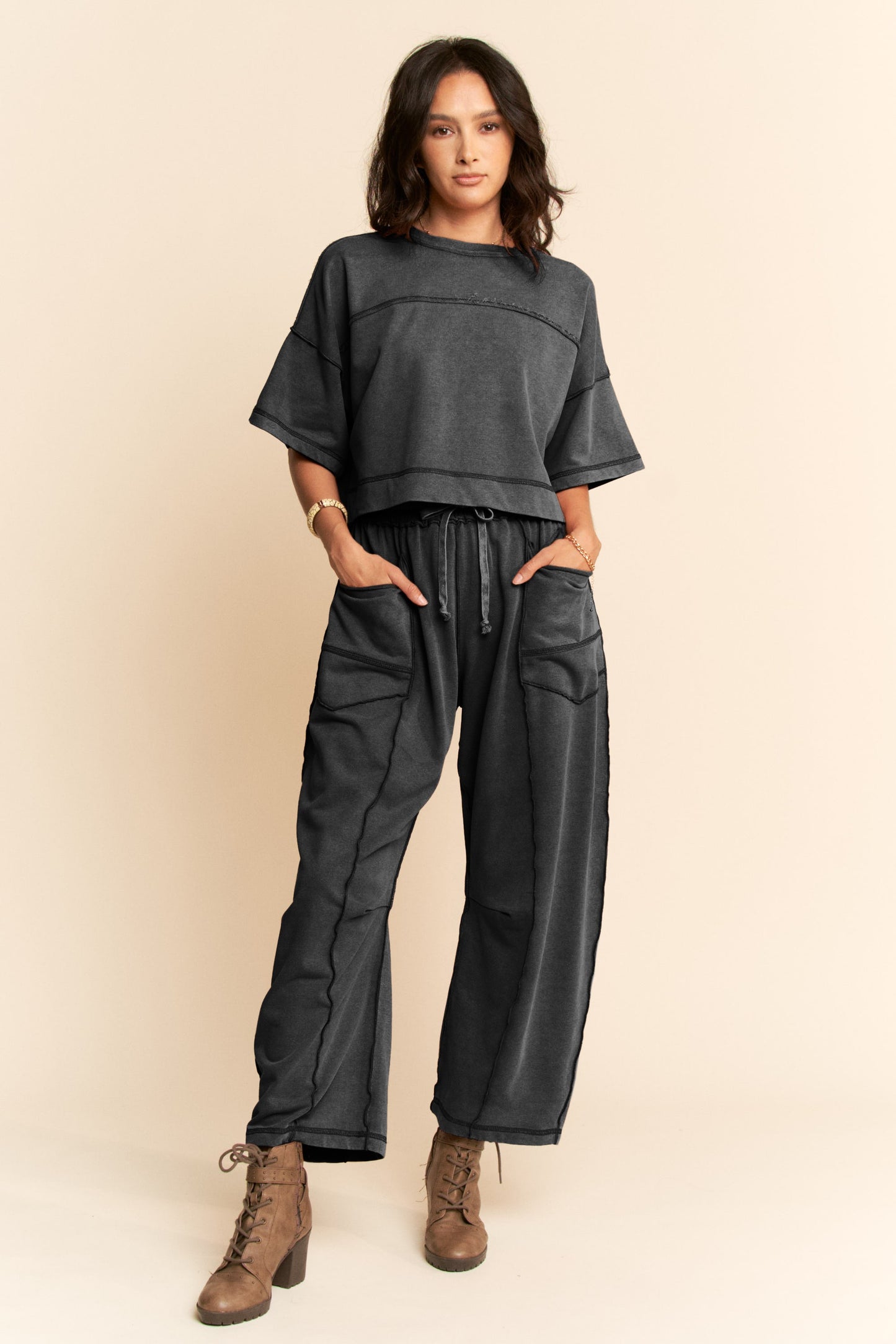 Mineral Washed Barrel Pants Set