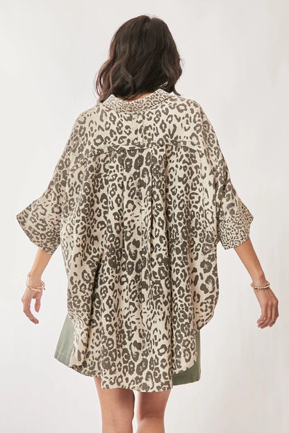 Animal Print Ruffle Sleeve Top