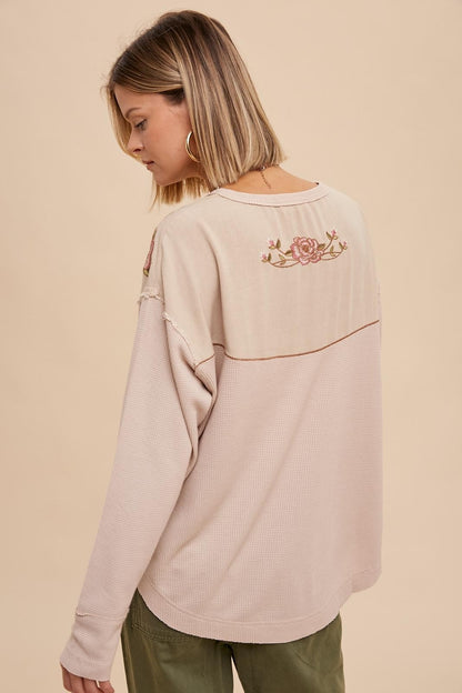 Thermal Embroidered Yoke Top