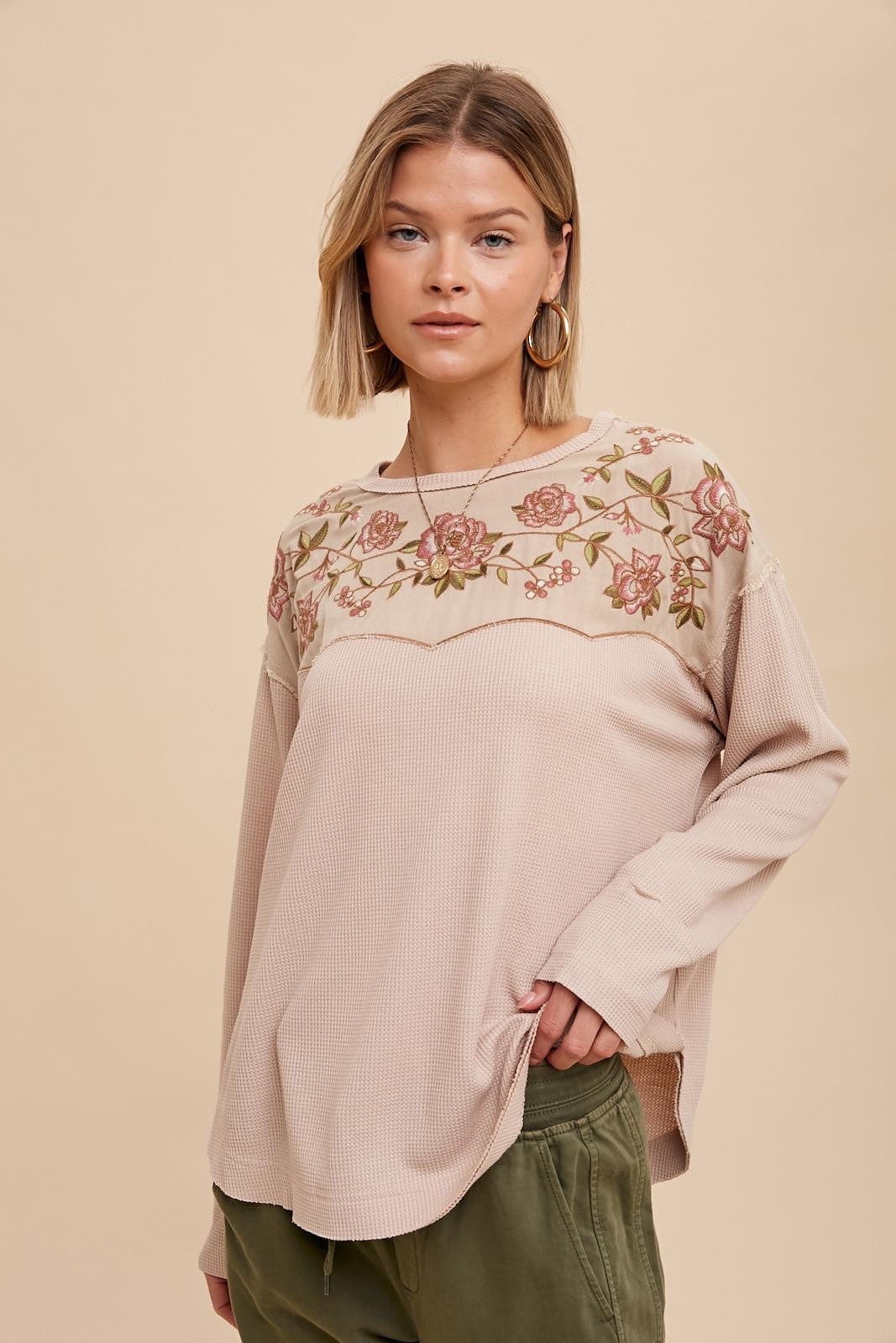 Thermal Embroidered Yoke Top